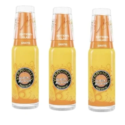 Abbildung von 3 Flaschen Verpoorten Pfirsich Maracuja a 500ml je Editionsglas 17% Vol.