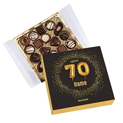 Abbildung von Herz &amp; Heim® Lindt Pralinen zum 70. Geburtstag mit Namen und Glückwunschtext