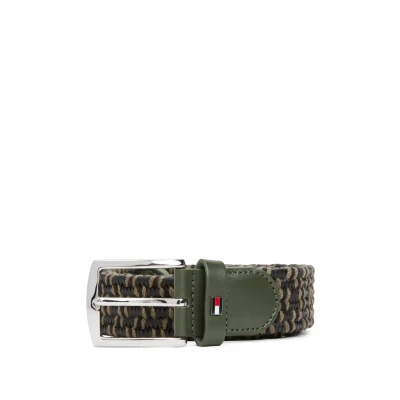 Abbildung von Tommy Hilfiger Herren Gürtel Denton Elastic Leather 3,5 cm Geflochten, Mehrfarbig (Black/Army Green), 95