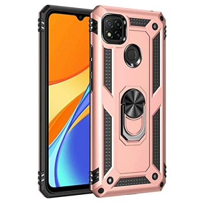 Abbildung von BestST Handyhülle für Xiaomi Redmi 9C/Redmi 10A/Redmi 9C NFC + Displayschutz, Cover hülle, 360 Grad Drehbar Ringhalter Handytasche Case Handy Hüllen,Rosegold