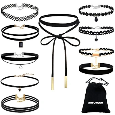 Abbildung von PAXCOO 10 Stück Choker Halskette Set Stretch Samt Classic Gothic Tattoo Spitze für Damen und Mädchen