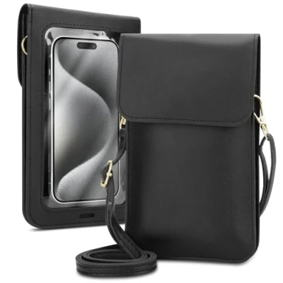 Abbildung von Cadorabo Handytasche zum Umhängen kompatibel mit Nokia G10 / G20 kleine Handtasche Handyfach und Sichtfenster, Handy Umhängetasche Mini für G20, 2 Fächer, PULeder, Damen, SCHWARZ