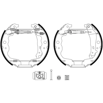 Abbildung von HELLA Shoe Kit Pro 8DB 355 022 871 Bremsensatz, Trommelbremse mit Radbremszylinder, Stellelement RENAULT: Clio 4 Schrägheck, Grandtour