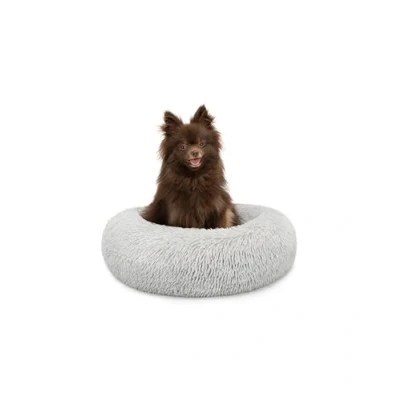 Abbildung von lionto Tierkissen Rundes Haustierbett in Donutform, Plüsch, hellgrau, mit Anti Rutsch Noppen, 40 cm Durchmesser