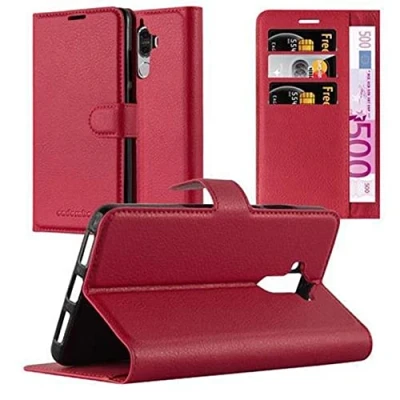Abbildung von Cadorabo Hülle kompatibel mit Huawei Mate 9 Handyhülle aus Premium Kunst Leder Flip Klappbare Stoßfeste Magnetische [Standfunktion] [Kartenfächern] Cover für Tasche in Rot
