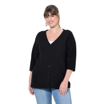 Abbildung von Ulla Popken 3/4 Sleeve Vneck Strickjacke, Damen, Größe: 54/56, Black
