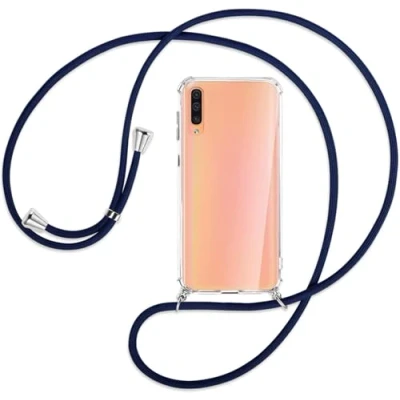 Abbildung von Handykette kompatibel mit Samsung Galaxy A50/ A50s/ A30s Handyhülle Transparent Silikon Schutzhülle Necklace Hülle Band Handy Kette Case Schnur zum Umhängen,Navy blau