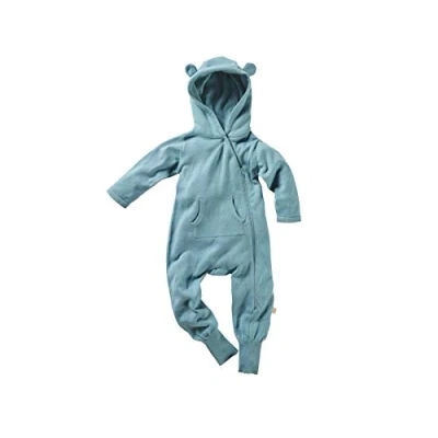 Abbildung von Bio Baby Overall Strickanzug mit Kapuze 100% Baumwolle (kbA) GOTS zertifiziert, Blau Melange, 50/56