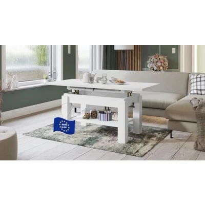 Abbildung von Design Couchtisch Tisch Astoria höhenverstellbar ausziehbar Esstisch, Farbe:Weiß matt
