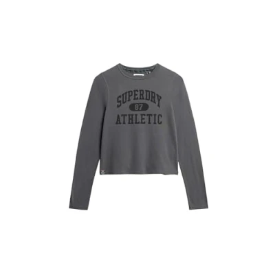Abbildung von Superdry Athletic Essentials Ringer SLIM Langarmshirt, Damen, Größe: 38, Dark slate grey
