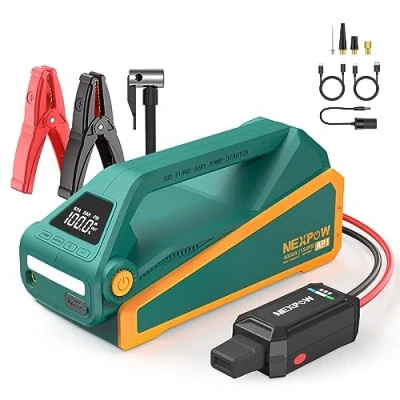 Abbildung von NEXPOW 4000A Starthilfe Powerbank mit 150PSI Luftkompressor, 4 in 1 als Auto LCD Bildschirm, Tragbare Starter LED Taschenlampe für Alle Benzin und 10L Diesel