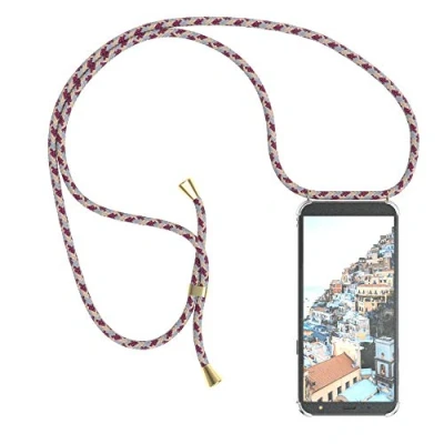 Abbildung von EAZY CASE Handykette kompatibel mit Samsung Galaxy J6 Handyhülle Umhängeband, Handykordel Schutzhülle, Silikonhülle, Hülle Band, Stylische Kette für Smartphone, Bordeaux Camouflage