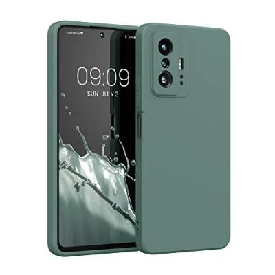 Abbildung von kwmobile Hülle kompatibel mit Xiaomi 11T / Pro weiches TPU Silikon Case Cover geeignet für kabelloses Laden Tannengrün