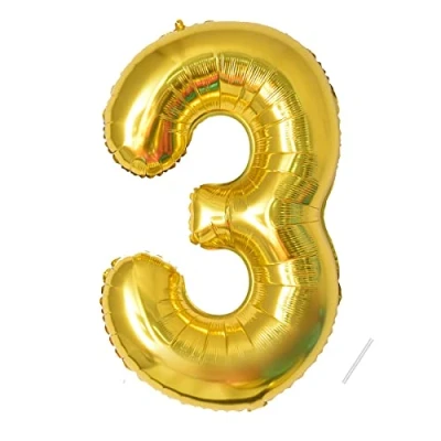 Abbildung von Geburtstag zahlen luftballon 3 jahre Folienballon XXL Gold Riesen in 40&quot; 101cm Geburtstagsdeko Ballon Zahl Deko zum fliegt mit Helium