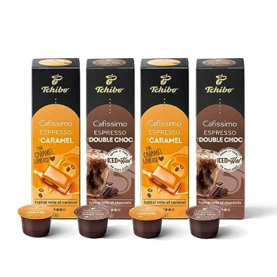 Abbildung von Tchibo Cafissimo Probierset Flavoured Edition Espresso Caramel &amp; Double Chocolate, 40 Stück (4x 10 Kaffeekapseln), nachhaltig fair gehandelt