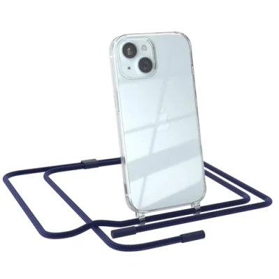 Abbildung von EAZY CASE Handykette kompatibel mit iPhone 15 dünne Handyhülle für Hülle Band als Fallschutz Kette zum Umhängen transparente Silikon in Nacht Blau