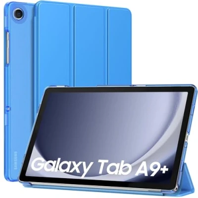 Abbildung von MoKo Hülle Kompatibel mit Samsung Galaxy Tab A9 Plus 11 Zoll 2023 Release (Modell: SM X210/SM X216/SM X218), Transluzent PC Rücken Deckel Schutzhülle PU Leder Tasche Auto Schlaf/Wach, Blaue Welle