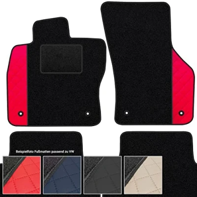 Abbildung von moto MOLTICO Fußmatten Auto Velours Autoteppiche Schwarz Automatten Set 4 teilig Auffälliges Design passend für VW T ROC Seat Ateca Skoda Karoq ab 2016 (Rotes Muster)