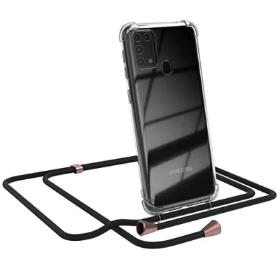 Abbildung von EAZY CASE Handykette kompatibel mit Samsung Galaxy M31 Handyhülle Umhängeband, Handykordel Schutzhülle, Silikonhülle, Hülle, Stylische Kette für Smartphone, Clips in Rose