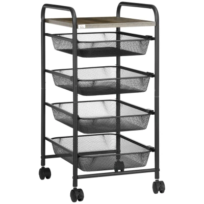 Abbildung von HOMCOM Servierwagen Rollwagen, Küchenwagen mit 4 Körben Haushaltregal, (Aufbewahrungsregal Rollen, 1 St., für Schlafzimmer Wohnzimmer), Stahl, Schwarz, 41,5 x 31 66 cm