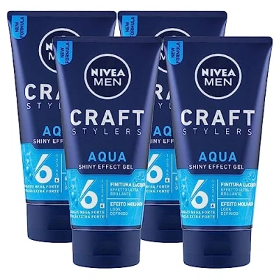 Abbildung von Nivea Men Craft Stylers Haargel mit Glitzereffekt Aqua Shiny Effect Fixierung Mega stark glänzendes Finish 4 Flaschen à 150 ml