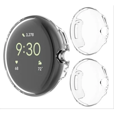 Abbildung von GIOPUEY [2 Stück Hülle Kompatibel mit Google Pixel Watch 3 41mm, Soft TPU, Shock Resistant, 41mm Cover transparent+transparent