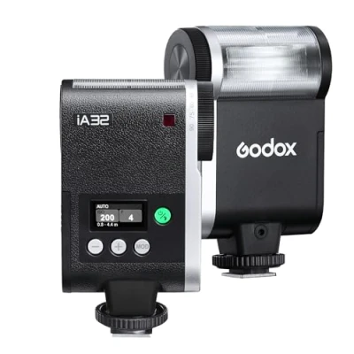 Abbildung von Godox iA32 iFlash Kamerablitz Mini Speedlite GN15 A/M Modus mit S1/S2 Optial Auslöser, neigbarer Blitzkopf für Fuji, Canon, Nikon, Sony, Olympus, Panasonic Kamera