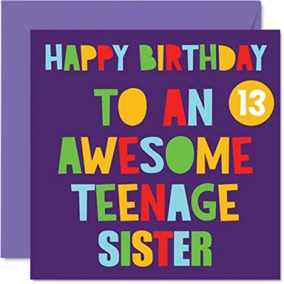 Abbildung von Stuff4 Lustige Geburtstagskarte zum 13. Geburtstag für Schwester tolle Teenager 13 Happy von Bruder, Stiefschwester, Schwester, Geburtstagsgeschenk, 145 mm x