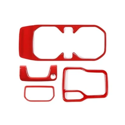 Abbildung von Interieurleisten Trim Auto 4WD Getriebe Shift Panel Getränkehalter Dekoration Abdeckung Aufkleber Für Jeep Wrangler JL Gladiator JT 2018 2022 2023 Zubehör Styling Zierleisten(Rot)