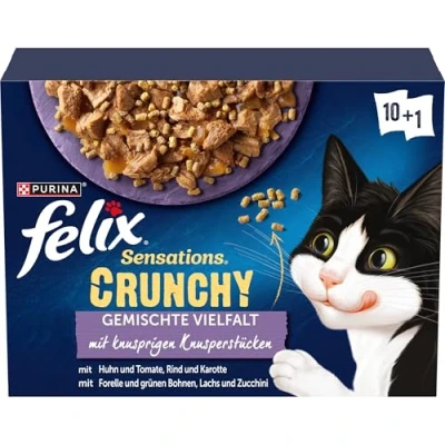 Abbildung von FELIX Sensations Crunchy Katzenfutter nass in Gelee, Sorten Mix, 6er Pack (6 x 10 Beutel à 85g)
