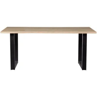 Abbildung von WOOOD Tablo Baumstamm Esstisch 180x90 cm Küchentisch aus Eichenholz mit U Tischbeine Metall Esszimmertisch für 6 Personen 75x180x90