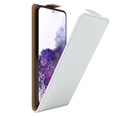 Abbildung von EAZY Case Hülle kompatibel mit Samsung Galaxy S20 Flip Cover zum Aufklappen, Handyhülle aufklappbar, Schutzhülle, Flipcover, Flipcase, Flipstyle vertikal klappbar, aus Kunstleder, Weiß