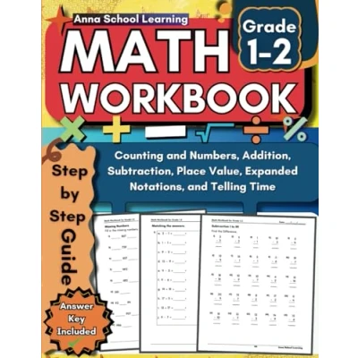 Abbildung von Math Workbook Grade 1 2: with Skip Counting, Counting Patterns, Addition, Subtraction, Place Value and Telling Time Practice Worksheets: 1st to 2nd ... Answers, Ages 6 8 (Math Workbooks)