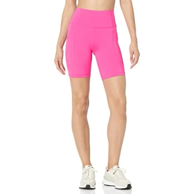 Abbildung von Amazon Essentials Damen 18 cm Active Sculpt Radlerhose mit hohem Bund und Taschen, Neonrosa, S