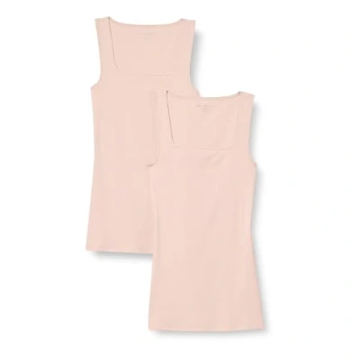 Abbildung von Amazon Essentials Damen Tanktop mit schmaler Passform und quadratischem Ausschnitt, 2er Pack, Hellbeige, XS