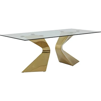 Abbildung von Kare Design Tisch Gloria Gold, luxuriöser Esstisch, Glastisch für 6 8 Personen, Wohnzimmertisch, Stahl Beine, Sicherheitsglas, Wohnzimmer, Esszimmer, 75x100x200cm (H/B/T)