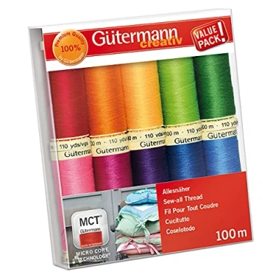 Abbildung von Gütermann creativ Nähfaden Set mit 10 Spulen Allesnäher 100 m in verschiedenen Farben, Mehrfabig
