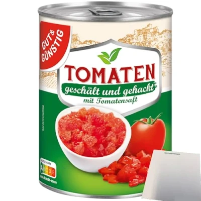 Abbildung von Gut&amp;Günstig Tomaten geschält gehackt mit Tomatensaft (400g Dose) + usy Block