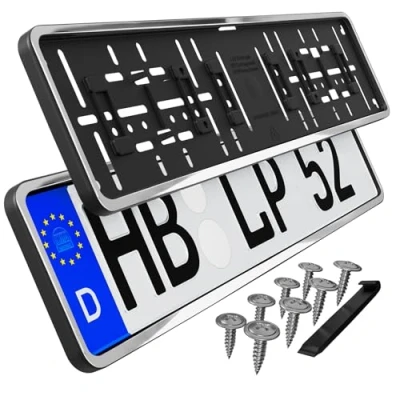 Abbildung von Kennzeichenhalter Kfz Kennzeichen Halter Halterung Chrom Optik 2 Stück