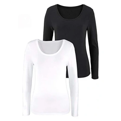 Abbildung von Lascana Langarm 2PACK Langarmshirt Schwarz weiß, Damen, Größe: 32/34, weiß