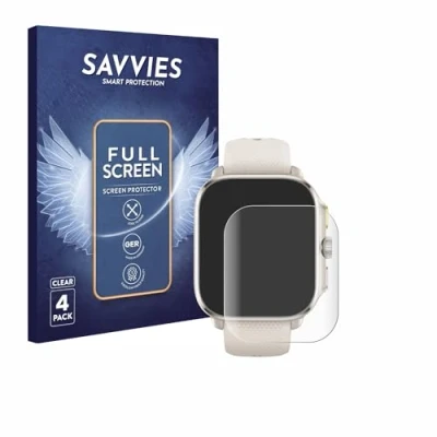 Abbildung von Savvies 4 Stück Full Screen Schutzfolie für Huami Amazfit Cheetah (Square) Cover Displayschutz Folie [3D Curved, Transparent]