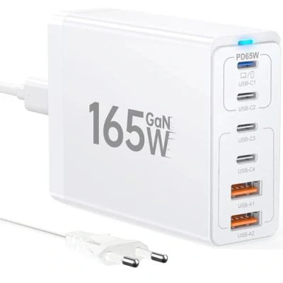 Abbildung von Multi USB Charger, C Ladegerät【4USB + 2USB A】 PD Ladegerät，6 Port Ladestation Kompatibel mit iPhone/Samsung/Google/Xiaomi/Laptop/Tablet und Anderen Geräten Weiß