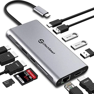 Abbildung von Docking Station,USB C Hub,UtechSmart Triple Display 12 in 1 USB Adapter mit 2 HDMI,1*DisplayPort,Typ PD,4 Ports,Gigablit Ethernet,SD/TF Kartenleser Kompatibel MacBook Pro und Mehr Typ Geräte