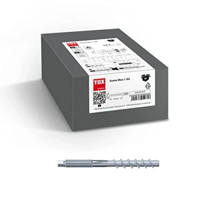 Abbildung von TOX Schraubanker Sumo Max 1 AG A4 8x105 mm, mit Anschlussgewinde M8, nichtrostender Stahl für verschiedene Einbautiefen, bauaufsichtlich zugelassen schwere Lasten, 50 Stück, 041171541