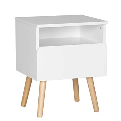 Abbildung von WOLTU® Nachttisch TSR58ws Nachtkommode Nachtschrank Beistelltisch Sofatisch, mit Schublade und Offenem Fach, Beinen, Holz, Weiß, 40x33,5x50cm(BxTxH)