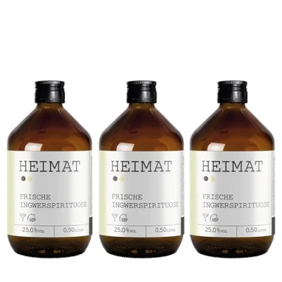 Abbildung von Heimat Ingwerlikör 25% mild, leichte Schärfe mit Zitrone &amp; Agave Ingwer Schnaps Spirituose für Shots, Absacker Destillers World Spirit Awards 2022 Gewinner (3 x 500ml)