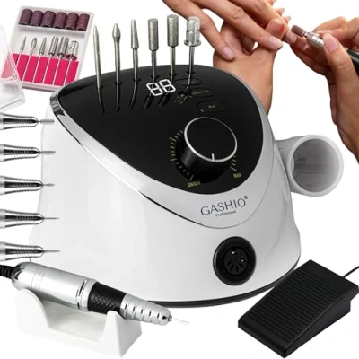 Abbildung von GASHIO® 65W Nagelfräser Für Gelnägel Professional Elektrische Nagelfeile 35,000 U/MIN Mit Einem Satz Ausstecher und Fußpedal Maniküre Pediküre Komplettes Set Nail Drill