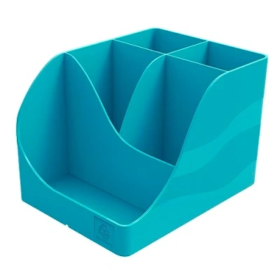 Abbildung von Exacompta 69534D Stifteköcher Pen Wave Skandi aus Reycling Kunststoff mit 5 Fächern. Zur Aufbewahrung von Kugelschreibern und anderen Schreibwaren Blauer Engel Stiftebox Stiftehalter Pazifikblau