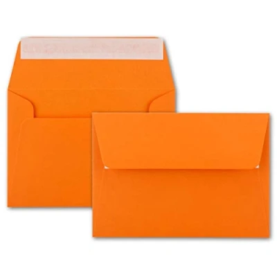 Abbildung von 100x Brief Umschläge B6 Orange 12,5 x 17,5 cm Haftklebung 120 g/m² breite edle Verschluss Lasche hochwertige Einladungs