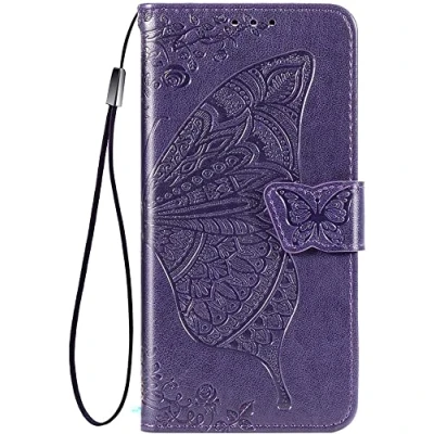 Abbildung von TEYYOS Schmetterling Flip Folio Hülle für Xiaomi 13T/Xiaomi 13T Pro, Schutzhülle PU/TPU Leder Klapptasche Handytasche mit Kartenfächer, Handyhülle Dunkelviolett